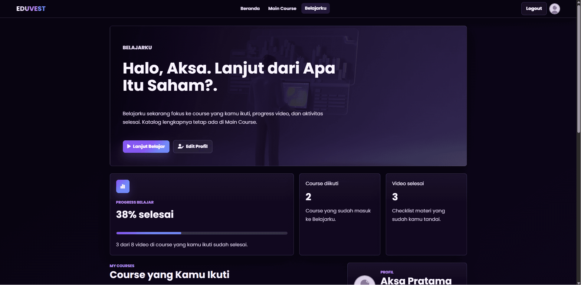 EduVest preview: Progress should be easy to resume.