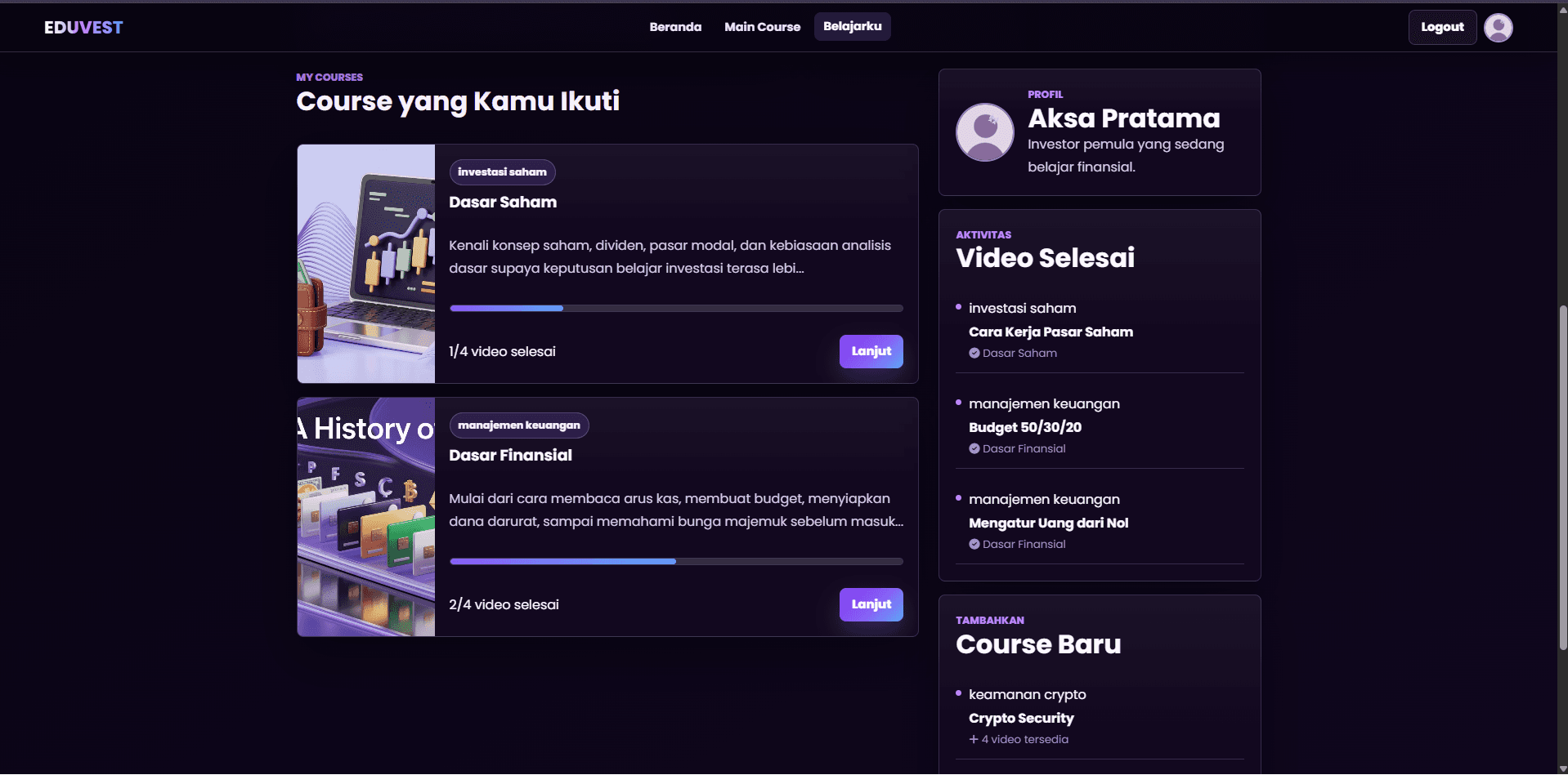 EduVest preview: Focused screens make decisions lighter.